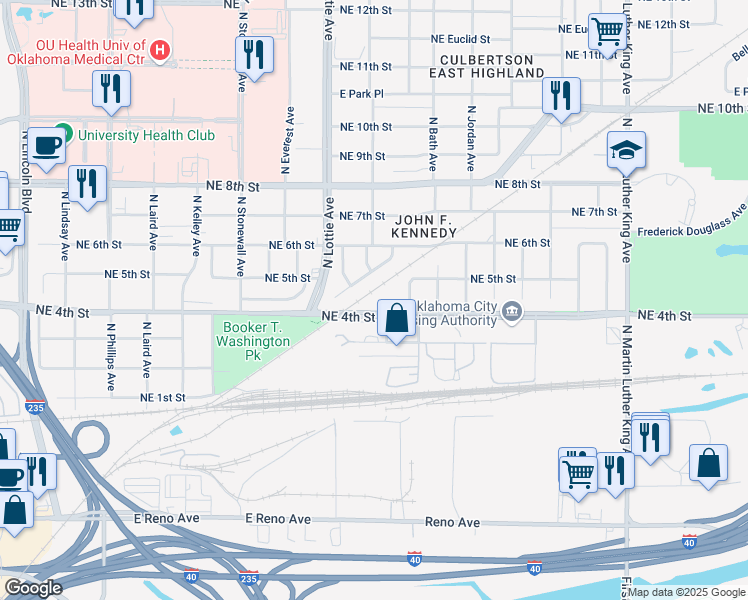 map of restaurants, bars, coffee shops, grocery stores, and more near 509 North Kate Avenue in Oklahoma City