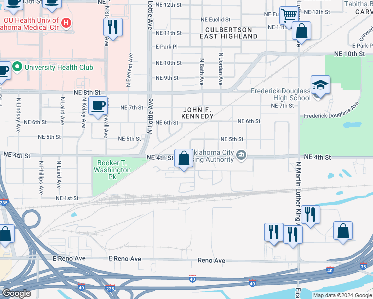 map of restaurants, bars, coffee shops, grocery stores, and more near 511 North Fonshill Avenue in Oklahoma City