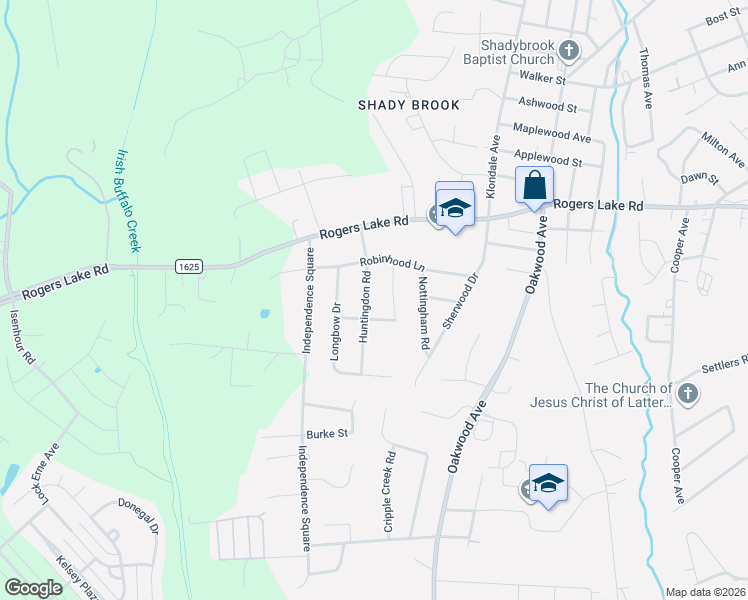map of restaurants, bars, coffee shops, grocery stores, and more near 1409 Huntingdon Road in Kannapolis