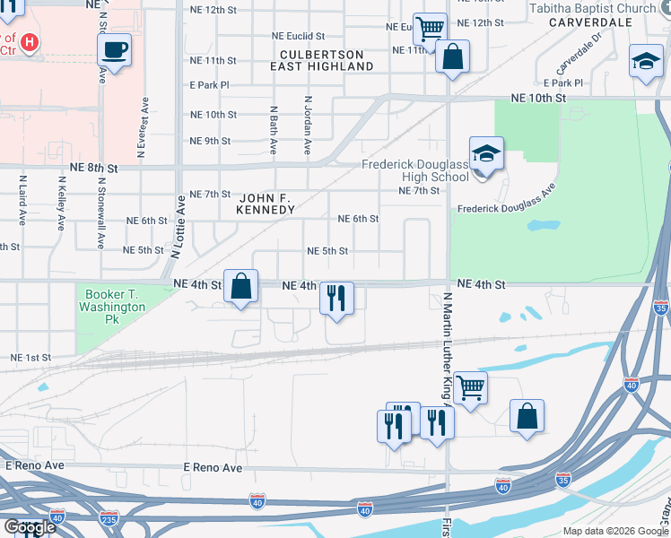 map of restaurants, bars, coffee shops, grocery stores, and more near 508 North Kelham Avenue in Oklahoma City