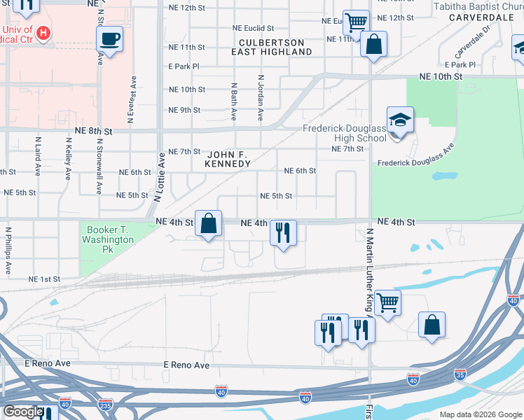 map of restaurants, bars, coffee shops, grocery stores, and more near 508 North Bath Avenue in Oklahoma City