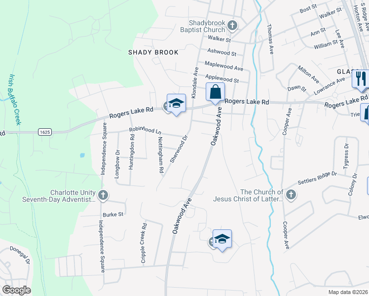 map of restaurants, bars, coffee shops, grocery stores, and more near 1413 Sherwood Drive in Kannapolis
