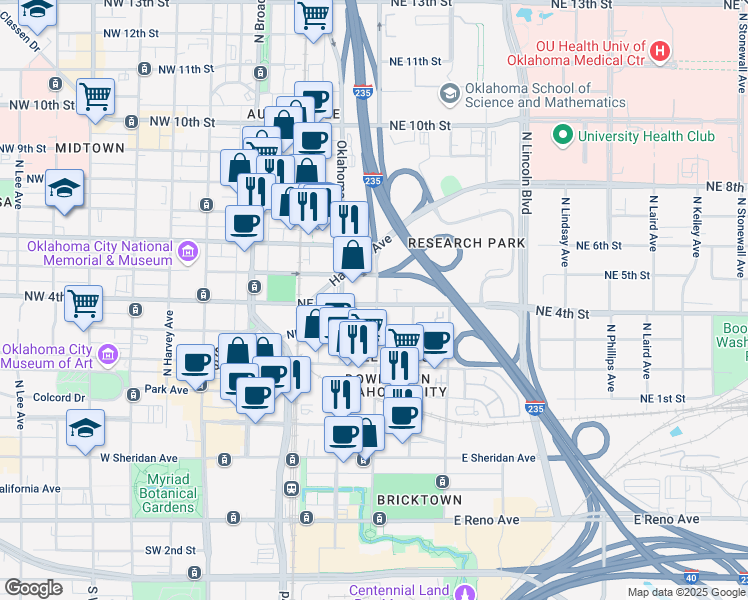 map of restaurants, bars, coffee shops, grocery stores, and more near in Oklahoma City