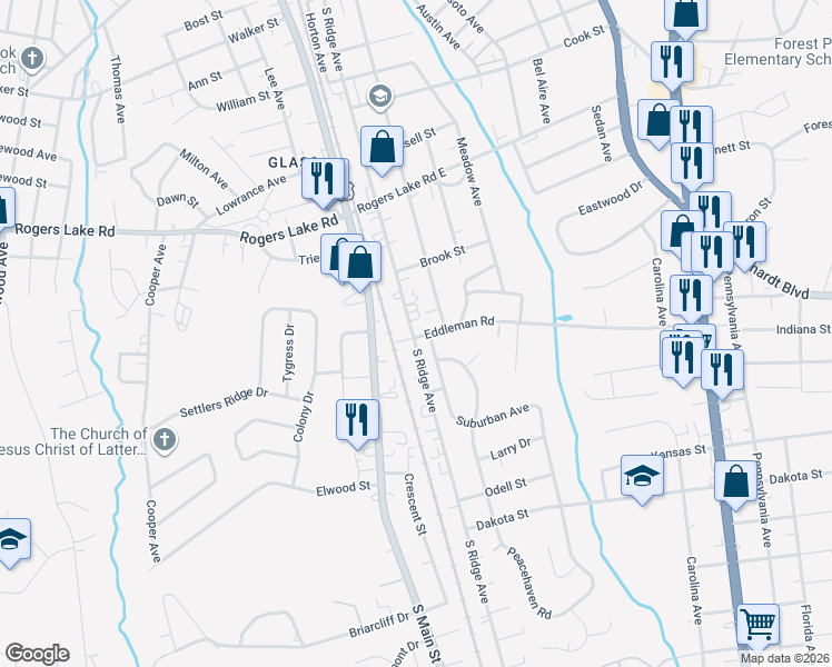 map of restaurants, bars, coffee shops, grocery stores, and more near 1518 South Ridge Avenue in Kannapolis