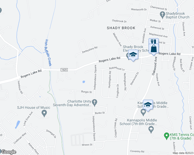map of restaurants, bars, coffee shops, grocery stores, and more near 1423 Independence Square in Kannapolis