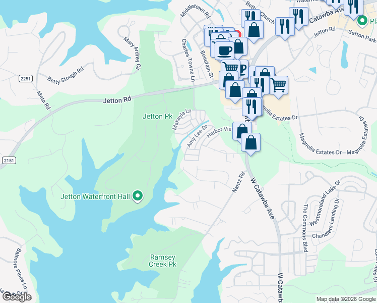 map of restaurants, bars, coffee shops, grocery stores, and more near 19111 Juanita Lane in Cornelius