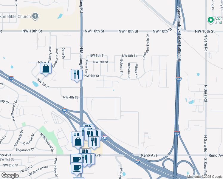 map of restaurants, bars, coffee shops, grocery stores, and more near 11132 Northwest 5th Terrace in Yukon