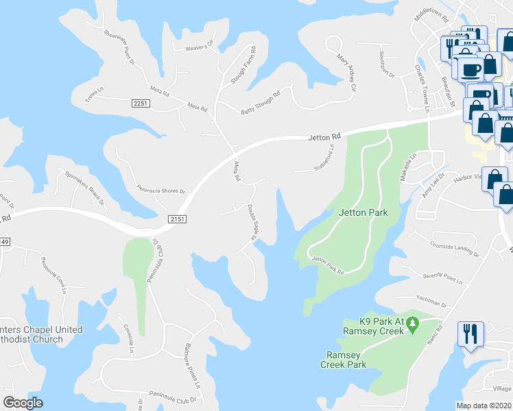 map of restaurants, bars, coffee shops, grocery stores, and more near 19126 Double Eagle Drive in Cornelius