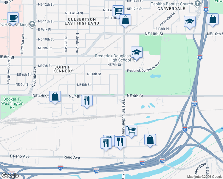 map of restaurants, bars, coffee shops, grocery stores, and more near 513 North Nebraska Avenue in Oklahoma City