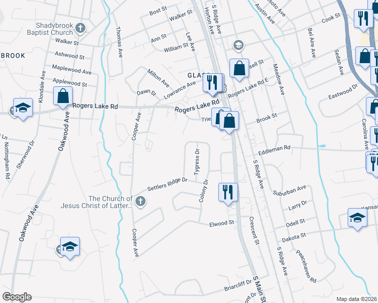 map of restaurants, bars, coffee shops, grocery stores, and more near 1572 Matthew Allen Circle in Kannapolis