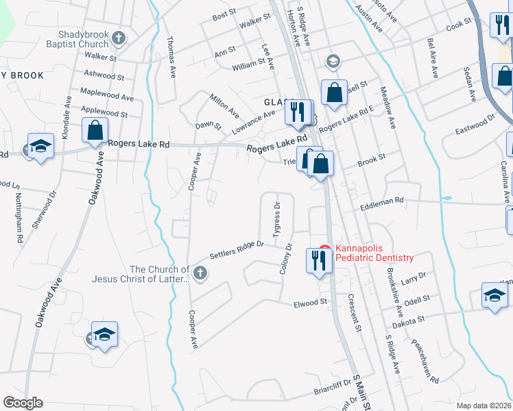 map of restaurants, bars, coffee shops, grocery stores, and more near 1572 Matthew Allen Circle in Kannapolis