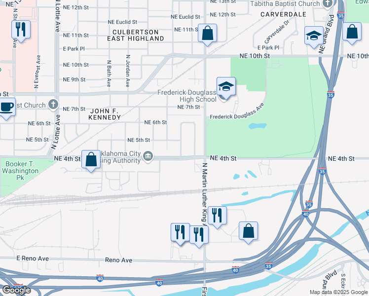 map of restaurants, bars, coffee shops, grocery stores, and more near 513 North Nebraska Avenue in Oklahoma City