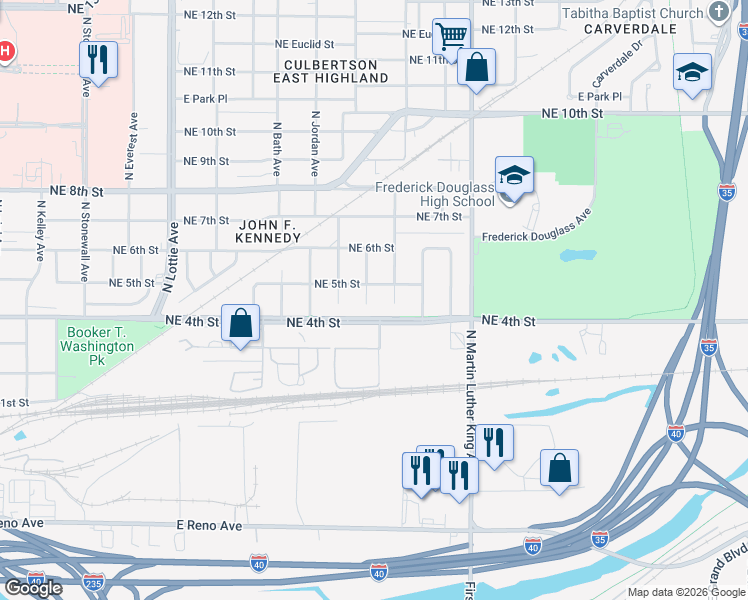 map of restaurants, bars, coffee shops, grocery stores, and more near 505 North Missouri Avenue in Oklahoma City