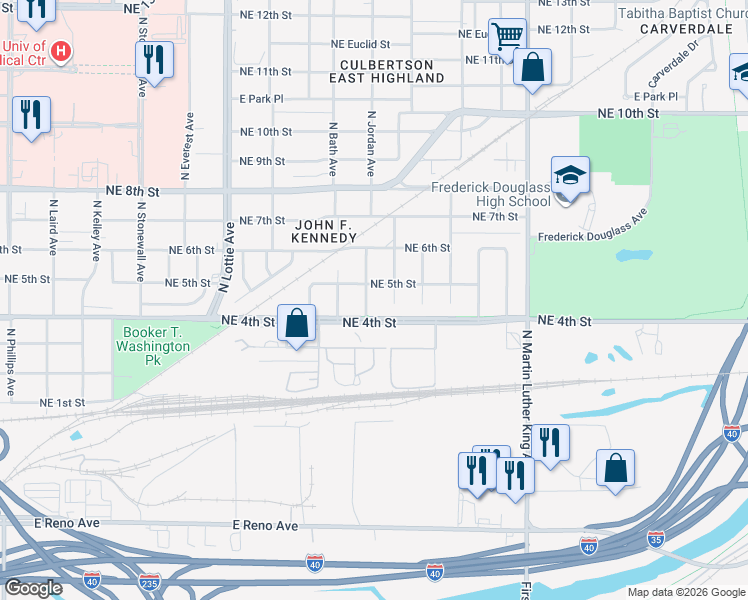 map of restaurants, bars, coffee shops, grocery stores, and more near 508 North Bath Avenue in Oklahoma City