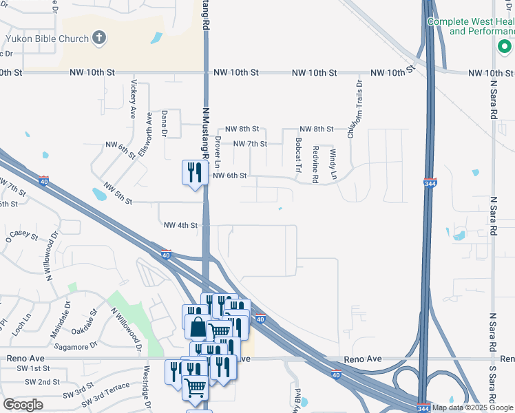 map of restaurants, bars, coffee shops, grocery stores, and more near 11212 Northwest 5th Terrace in Yukon