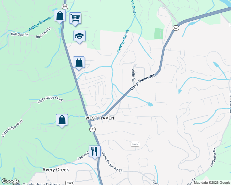 map of restaurants, bars, coffee shops, grocery stores, and more near 620 Long Shoals Road in Arden