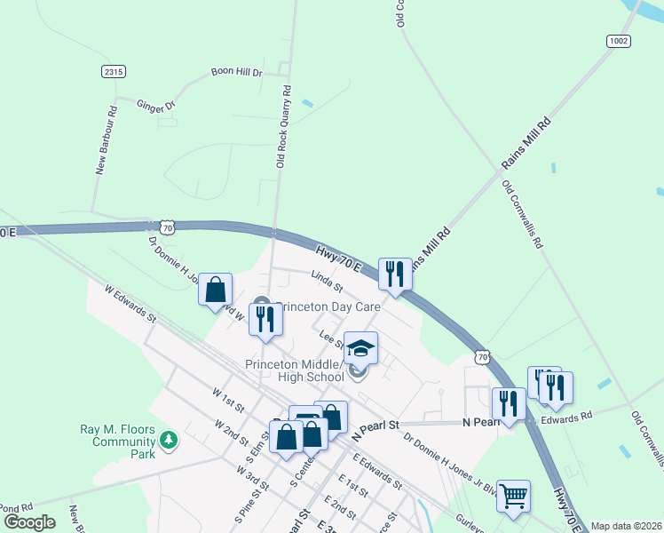 map of restaurants, bars, coffee shops, grocery stores, and more near 101 Hinnant Street in Princeton