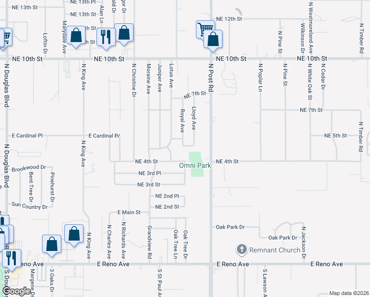 map of restaurants, bars, coffee shops, grocery stores, and more near 9812 Northeast 5th Street in Midwest City
