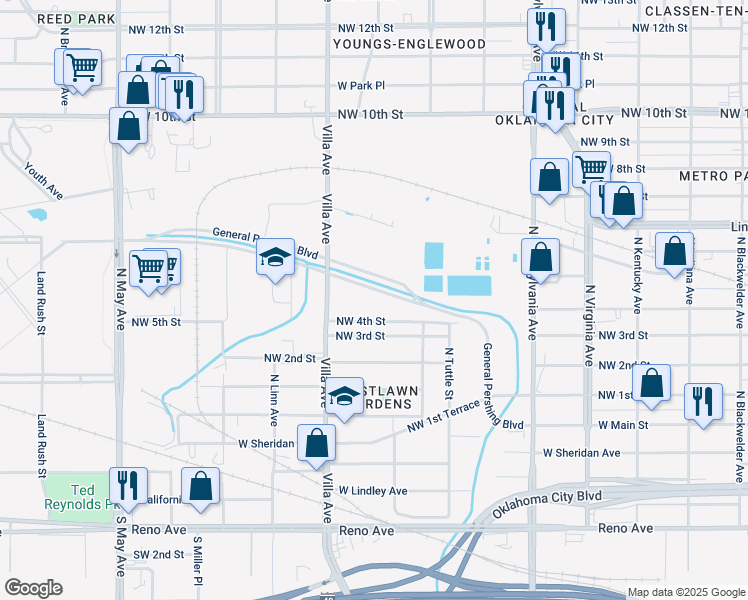 map of restaurants, bars, coffee shops, grocery stores, and more near 2421 Northwest 4th Street in Oklahoma City