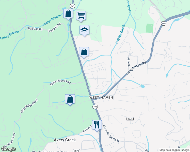 map of restaurants, bars, coffee shops, grocery stores, and more near 260 Amethyst Circle in Arden