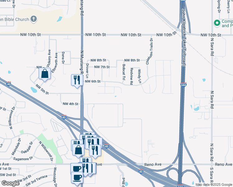 map of restaurants, bars, coffee shops, grocery stores, and more near 11132 Northwest 5th Terrace in Yukon