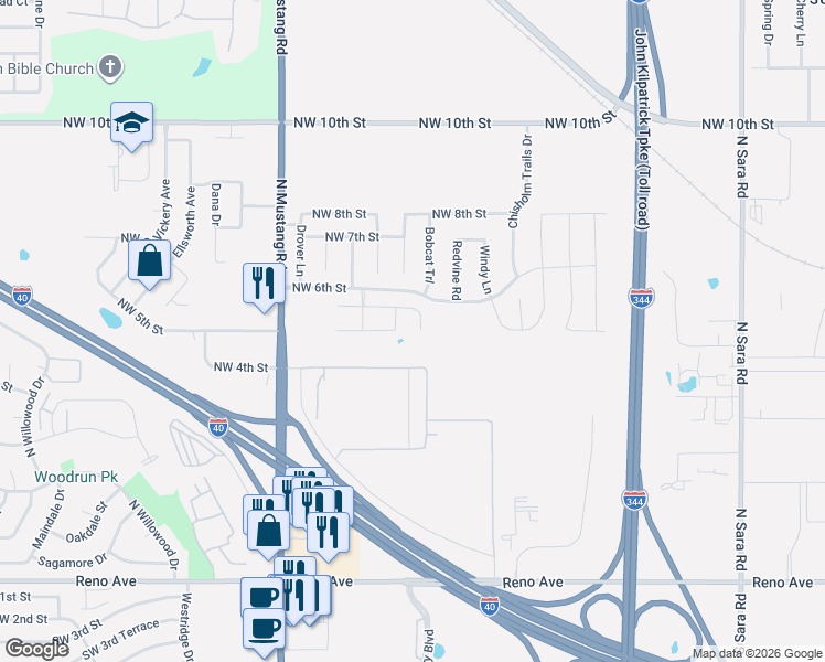 map of restaurants, bars, coffee shops, grocery stores, and more near 604 Inverleith Circle in Yukon