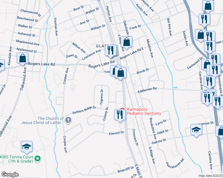 map of restaurants, bars, coffee shops, grocery stores, and more near 1456 Matthew Allen Circle in Kannapolis