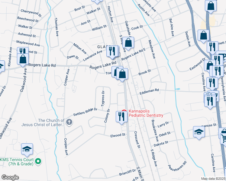 map of restaurants, bars, coffee shops, grocery stores, and more near 1456 Matthew Allen Circle in Kannapolis