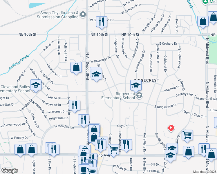 map of restaurants, bars, coffee shops, grocery stores, and more near 2902 Glenhaven Drive in Oklahoma City