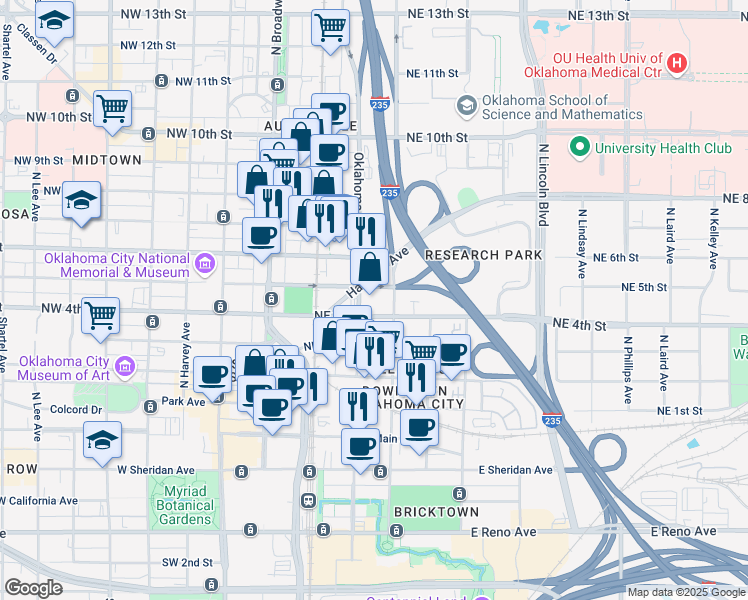map of restaurants, bars, coffee shops, grocery stores, and more near in Oklahoma City