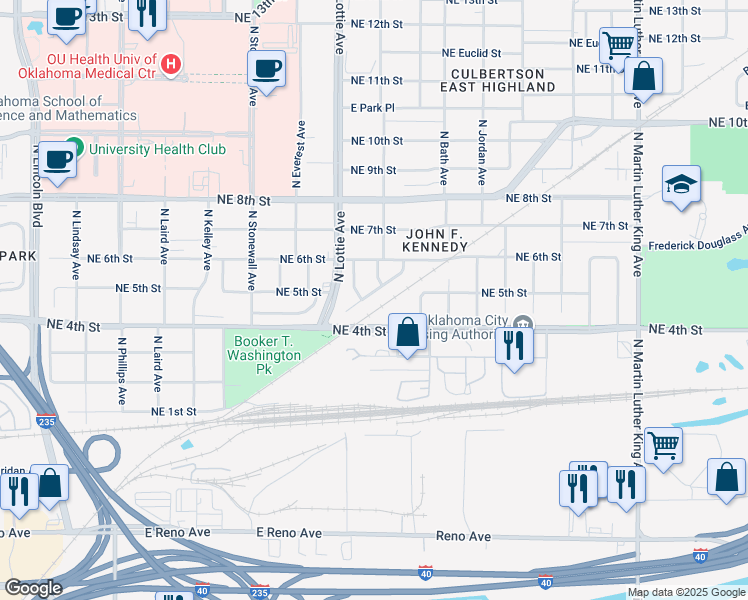 map of restaurants, bars, coffee shops, grocery stores, and more near 509 North Kate Avenue in Oklahoma City