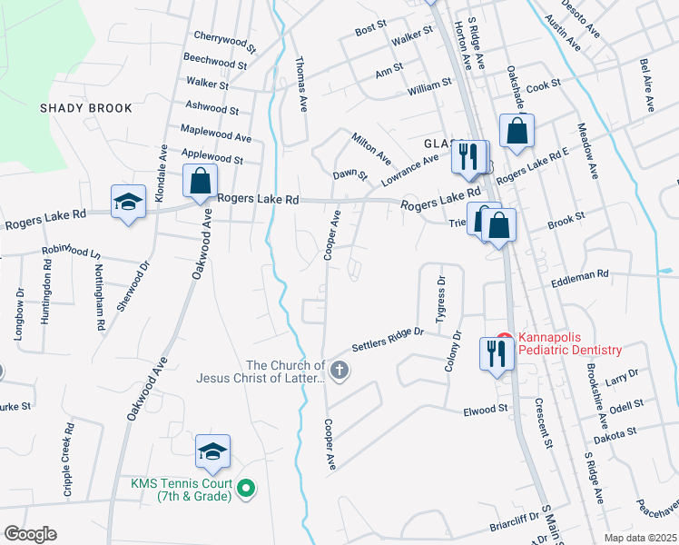 map of restaurants, bars, coffee shops, grocery stores, and more near 1413 Cooper Avenue in Kannapolis
