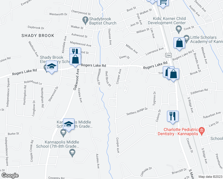 map of restaurants, bars, coffee shops, grocery stores, and more near 565 Black Maple Drive in Kannapolis