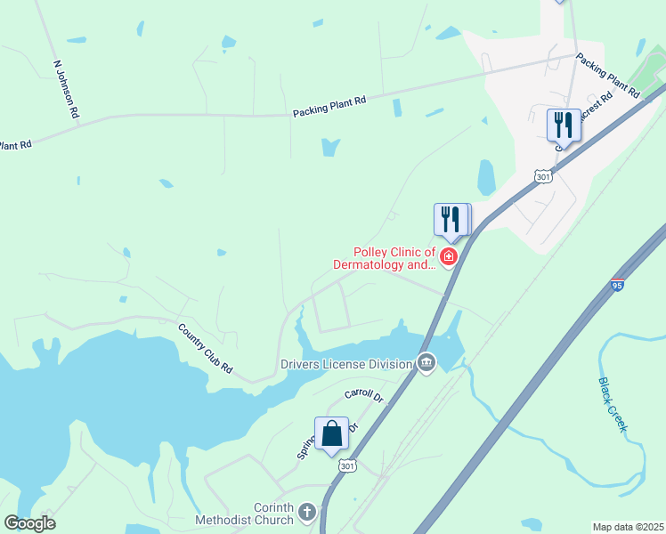 map of restaurants, bars, coffee shops, grocery stores, and more near 198 Lake Park Circle in Smithfield