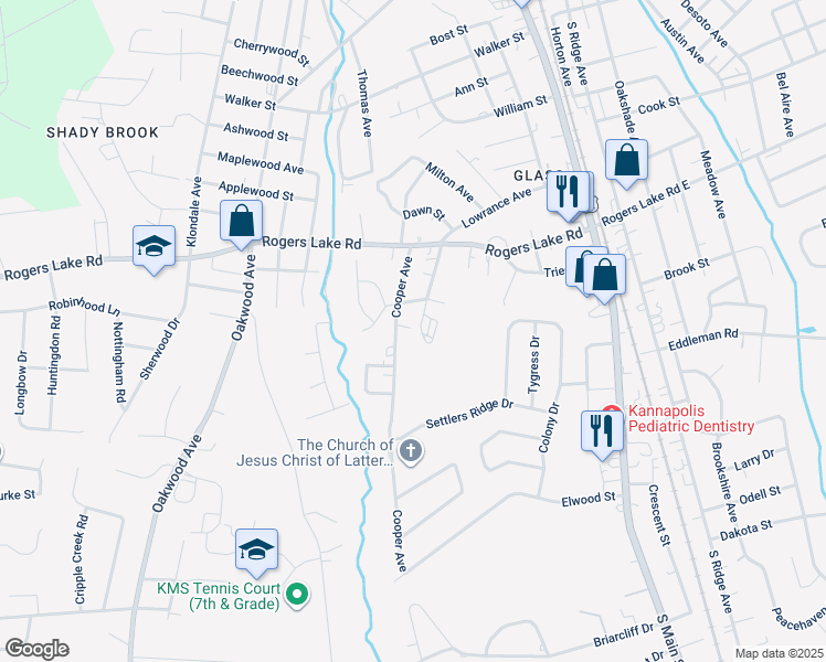 map of restaurants, bars, coffee shops, grocery stores, and more near 1413 Cooper Avenue in Kannapolis
