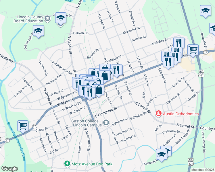 map of restaurants, bars, coffee shops, grocery stores, and more near in Lincolnton