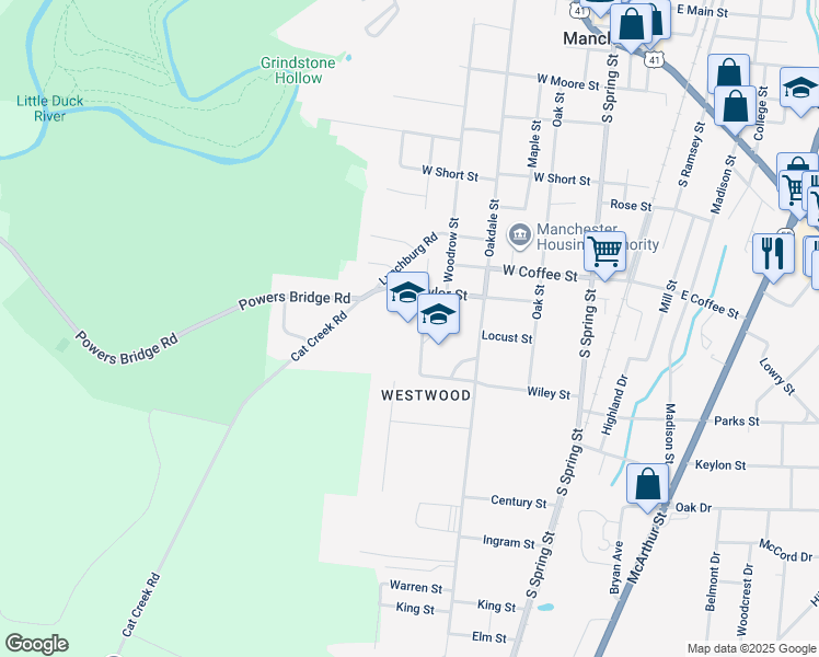 map of restaurants, bars, coffee shops, grocery stores, and more near 505 Taylor Street in Manchester