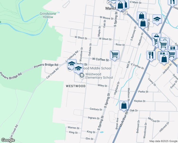 map of restaurants, bars, coffee shops, grocery stores, and more near 915 Oakdale Street in Manchester