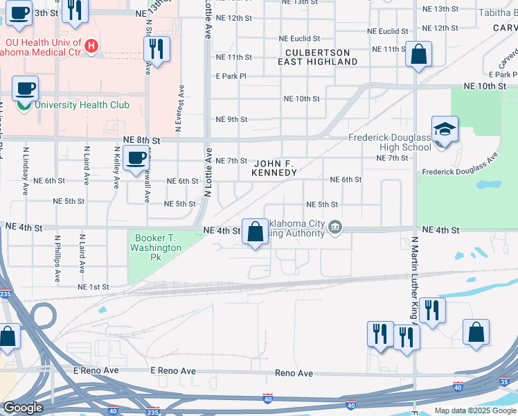 map of restaurants, bars, coffee shops, grocery stores, and more near 511 North Fonshill Avenue in Oklahoma City