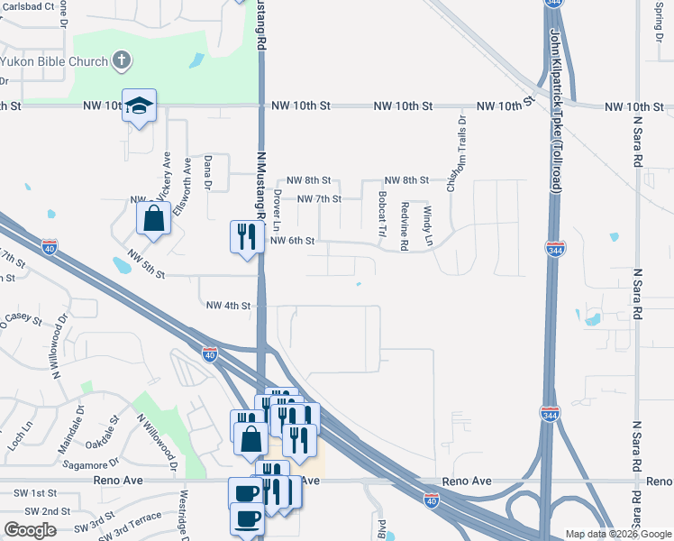 map of restaurants, bars, coffee shops, grocery stores, and more near 11136 Northwest 5th Terrace in Yukon
