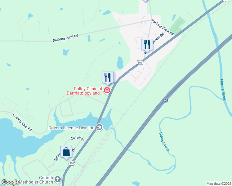 map of restaurants, bars, coffee shops, grocery stores, and more near 3515 U.S. Highway 301 South in Smithfield