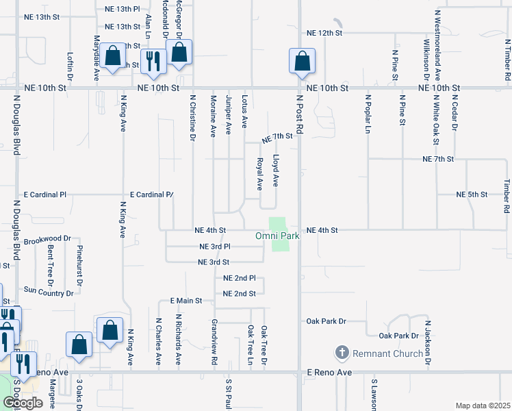 map of restaurants, bars, coffee shops, grocery stores, and more near 9812 Northeast 5th Street in Midwest City