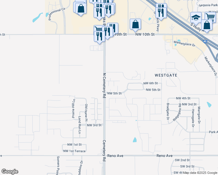 map of restaurants, bars, coffee shops, grocery stores, and more near 609 Celtic Circle in Yukon