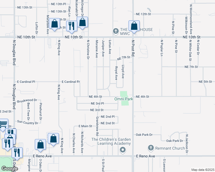 map of restaurants, bars, coffee shops, grocery stores, and more near 601 Lotus Avenue in Midwest City