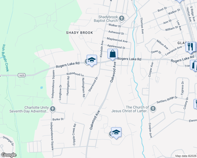 map of restaurants, bars, coffee shops, grocery stores, and more near 1413 Sherwood Drive in Kannapolis