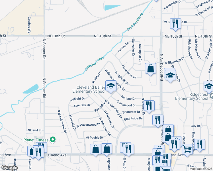 map of restaurants, bars, coffee shops, grocery stores, and more near 900 Greenwood Drive in Midwest City