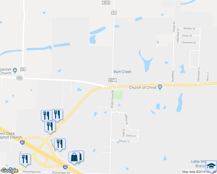 map of restaurants, bars, coffee shops, grocery stores, and more near 2301 West Main Street in Clarksville
