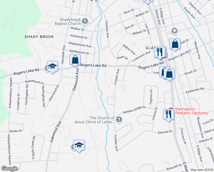map of restaurants, bars, coffee shops, grocery stores, and more near 1410 Cooper Avenue in Kannapolis