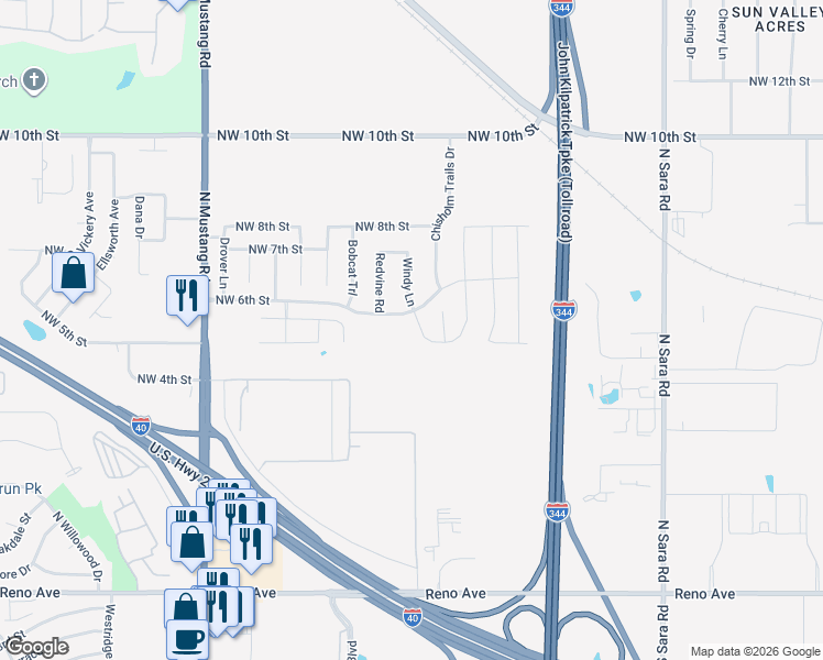 map of restaurants, bars, coffee shops, grocery stores, and more near 609 Windy Lane in Yukon