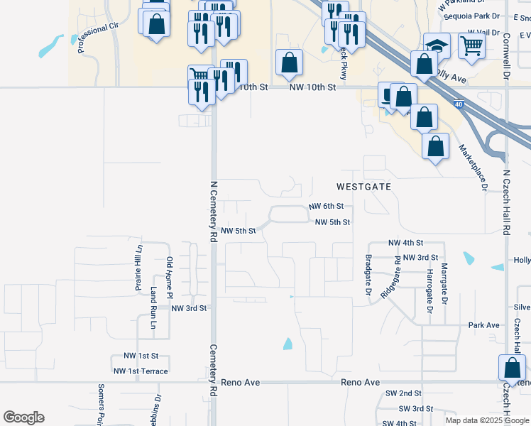 map of restaurants, bars, coffee shops, grocery stores, and more near 613 Irish Lane in Yukon
